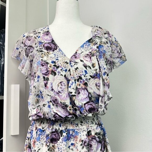 Parker Gabriella Floral Silk Ruffle Dress Small - Picture 4 of 9